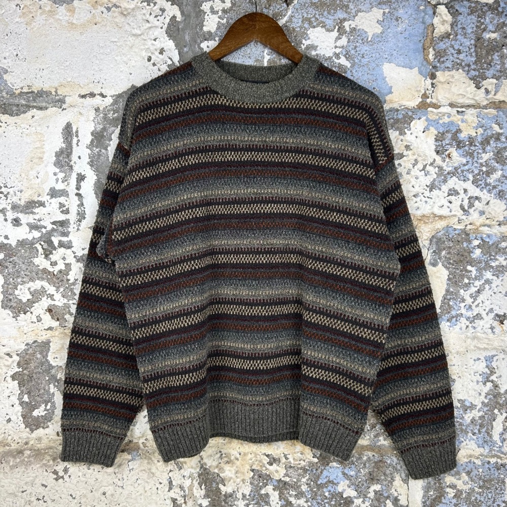 Y2K Geoffrey Beene Striped Sweater Grunge Textured Knit Crew Neck Mens L